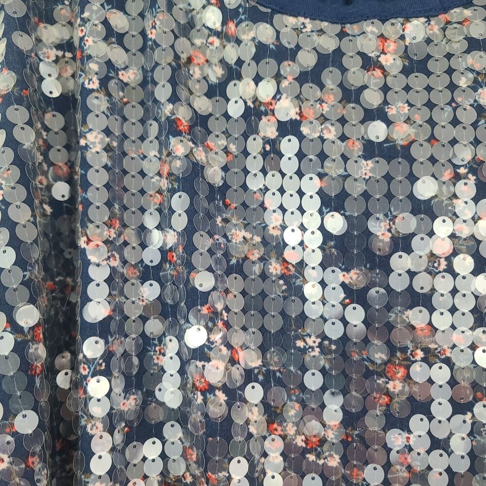 Weavers Y2K Sequin Lace Cami Sz 1X Floral Tank Top Racerback Blue Cocktail Party - Picture 2 of 7